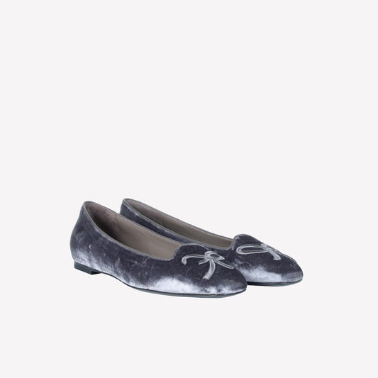 GRAY VELVET BALLERINA WITH RF EMBROIDERY FELIX - Grigio | Roberto Festa