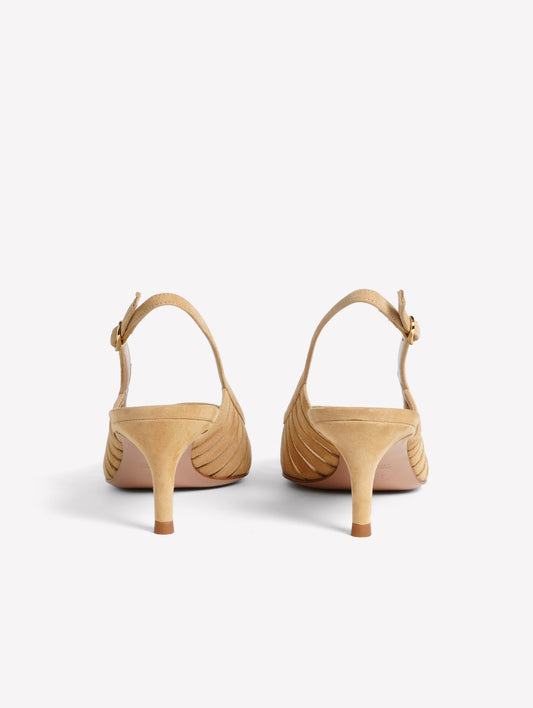 BEIGE SUEDE SLINGBACK WITH LASER-CUT DETAIL AND TULLE FENICE - Beige | Roberto Festa