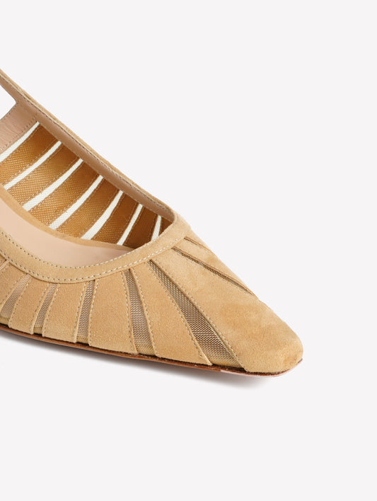 BEIGE SUEDE SLINGBACK WITH LASER-CUT DETAIL AND TULLE FENICE - Beige | Roberto Festa