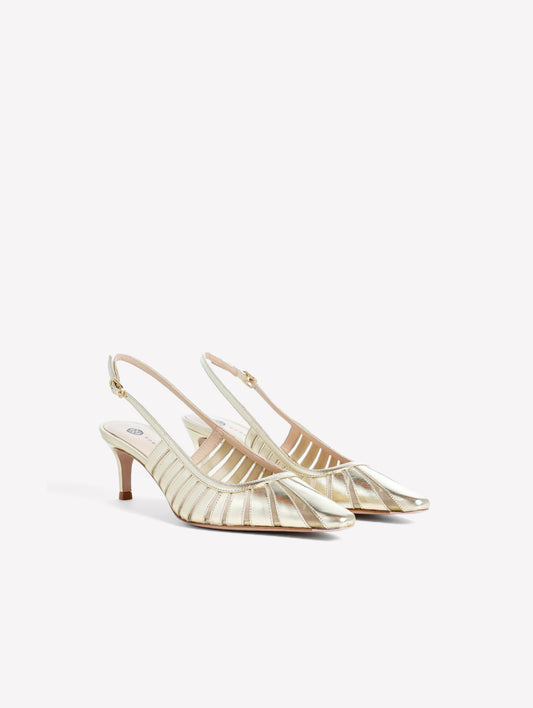 SLINGBACK IN PELLE METALLIZZATA PLATINO CON LAVORAZIONE LASERATA E TULLE FENICE - Spring Summer Preview | Roberto Festa