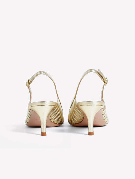 SLINGBACK IN PELLE METALLIZZATA PLATINO CON LAVORAZIONE LASERATA E TULLE FENICE - Platino | Roberto Festa