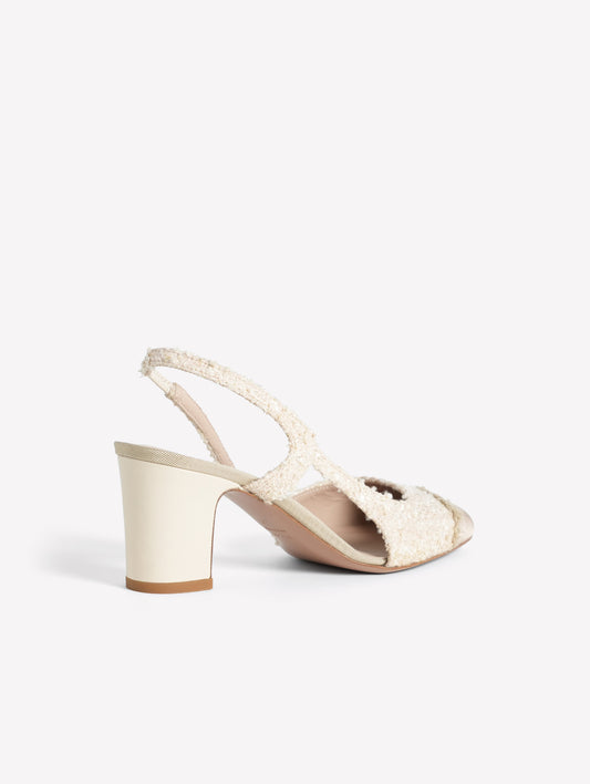 SLINGBACK IN TWEED AVORIO CON PUNTINA SFRANGIATA E TACCO MEDIO FICUS - Beige | Roberto Festa