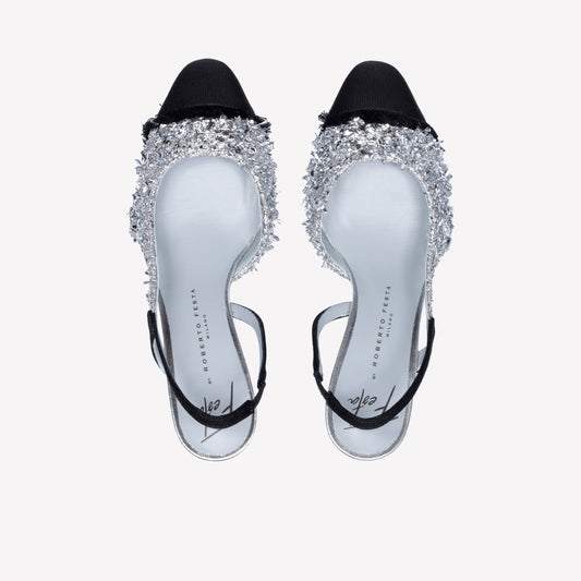 SLINGBACK IN TESSUTO LUREX SILVER FICUS - Argento | Roberto Festa