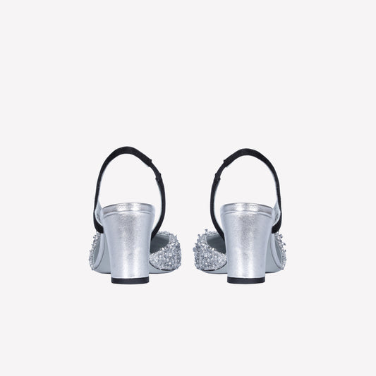 SLINGBACK IN TESSUTO LUREX SILVER FICUS - Argento | Roberto Festa