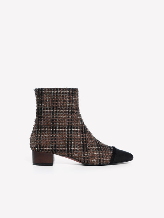 STIVALETTO IN TWEED TAUPE CON PUNTINA IN GROS GRAIN NERO E TACCO BASSO FIORENE - Taupe | Roberto Festa