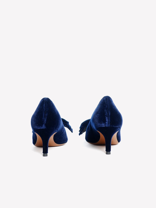 DÉCOLLETÉ IN VELLUTO NAVY CON FIOCCO E TACCO MEDIO FLOWY - Blu navy | Roberto Festa