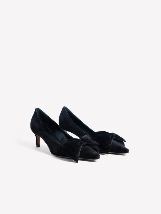 DÉCOLLETÉ IN VELLUTO NERO CON FIOCCO E TACCO MEDIO FLOWY - Nero | Roberto Festa