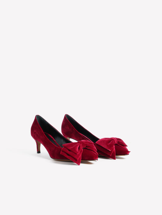 DÉCOLLETÉ IN VELLUTO ROSSO CON FIOCCO E TACCO MEDIO FLOWY - Rosso | Roberto Festa