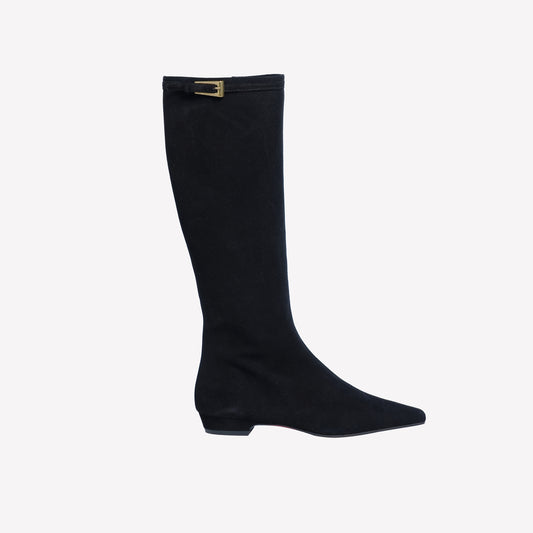 STIVALE AL GINOCCHIO IN CAMOSCIO NERO CON TACCO BASSO FOLD - Nuovi Arrivi | Roberto Festa