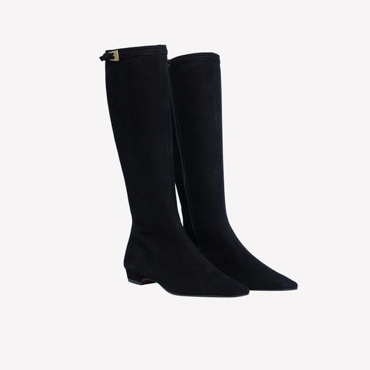 STIVALE AL GINOCCHIO IN CAMOSCIO NERO CON TACCO BASSO FOLD - Nuovi Arrivi | Roberto Festa