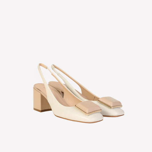 SLINGBACK IN SOFTY BEIGE WITH COVERED ACCESSORY IN SOFTY BEIGE GABY - Bianco | Roberto Festa