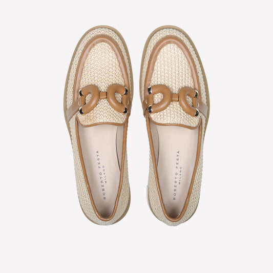 LOAFER IN APATAKI BEIGE AND CAMEL SOFTY CALF LEATHER WITH ACCESSORY TONE ON TONE GINEVRA - Beige | Roberto Festa