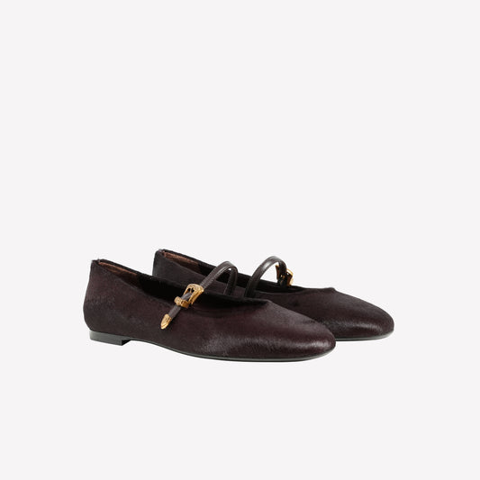 DARK BROWN PONY SKIN BALLERINA GRISEL - Ballerina | Roberto Festa