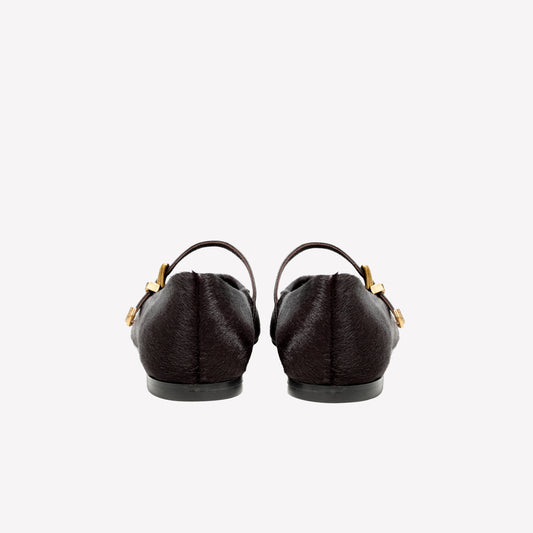DARK BROWN PONY SKIN BALLERINA GRISEL - Marrone | Roberto Festa