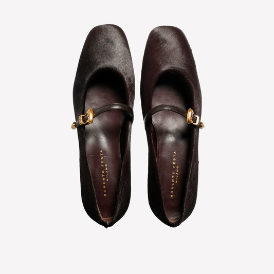 DARK BROWN PONY SKIN BALLERINA GRISEL - Marrone | Roberto Festa