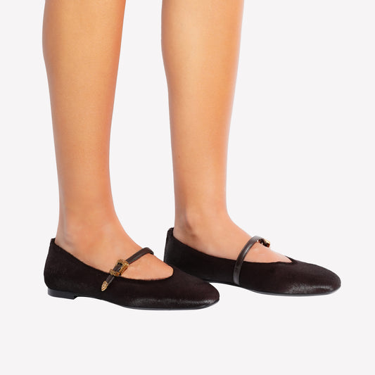 DARK BROWN PONY SKIN BALLERINA GRISEL - Marrone | Roberto Festa