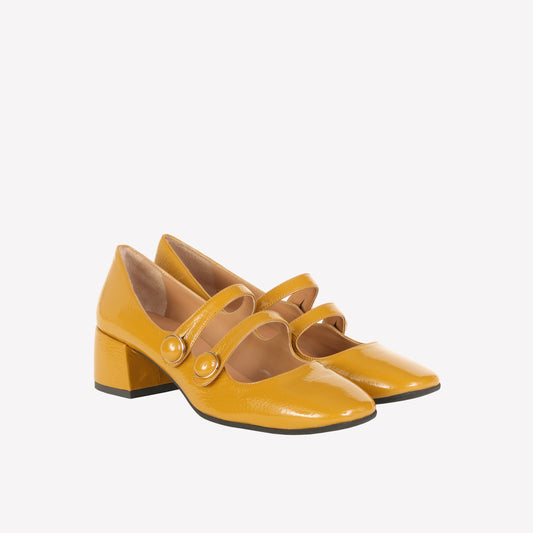 HALENA PUMP WITH STRAPS IN MUSTARD PATENT - Products | Roberto Festa