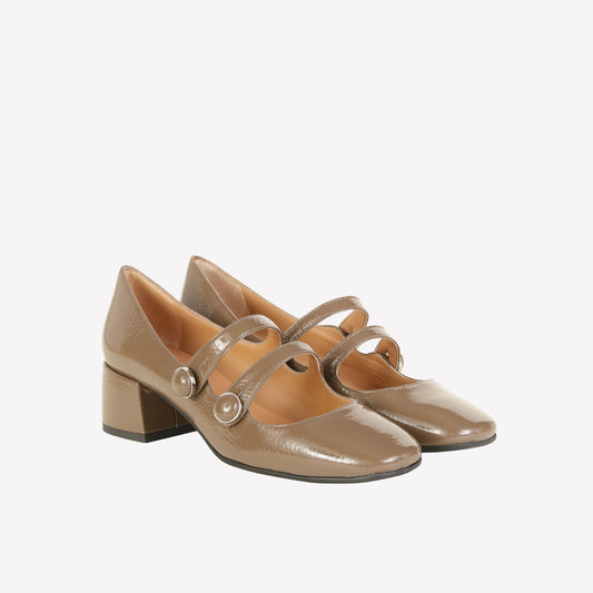 HALENA PUMP WITH STRAPS IN TAUPE PATENT  - Products | Roberto Festa