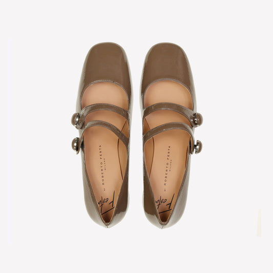 HALENA PUMP WITH STRAPS IN TAUPE PATENT  - Grigio | Roberto Festa