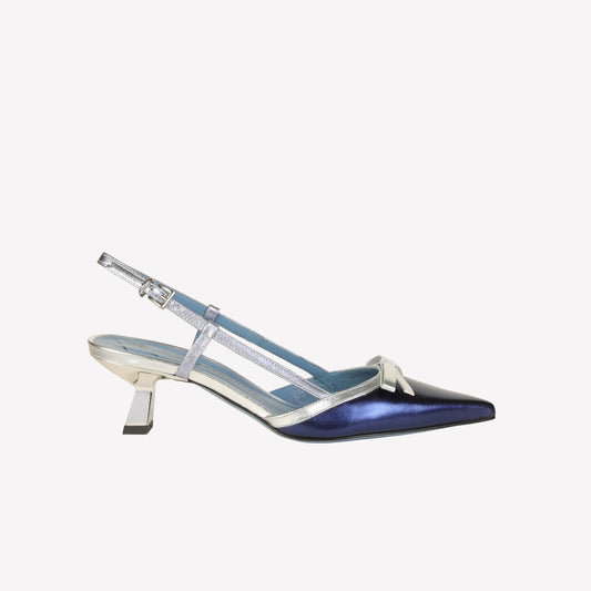 SLINGBACK WITH BOW IN LUXOR BLUE SILVER AND AVIO IAMY - Products | Roberto Festa