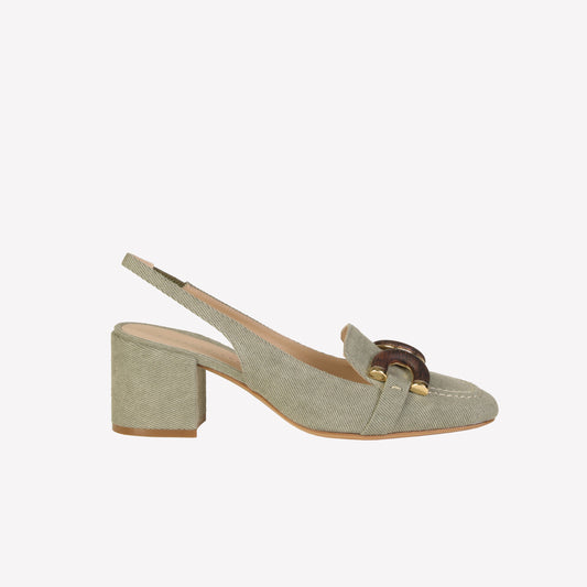 slingback in jeans kaki con accessorio in legno ibiza - Verde | Roberto Festa