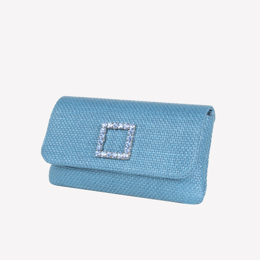 jeans rafia fabric handbag with crystal accessory caprilux - Azzurro | Roberto Festa