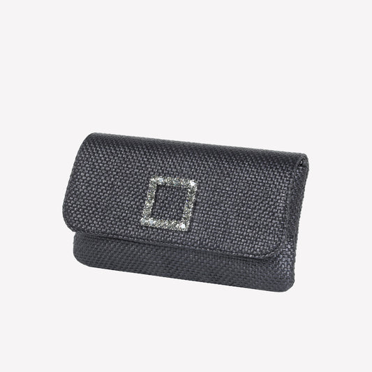 black rafia fabric handbag with crystal accessory caprilux - Nero | Roberto Festa