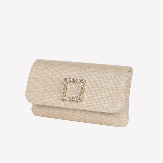 camel rafia fabric handbag with crystal accessory caprilux - Products | Roberto Festa