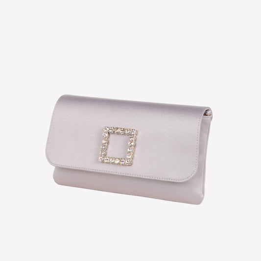 taupe silk satin handbag with crystal accessory caprilux - Grigio | Roberto Festa