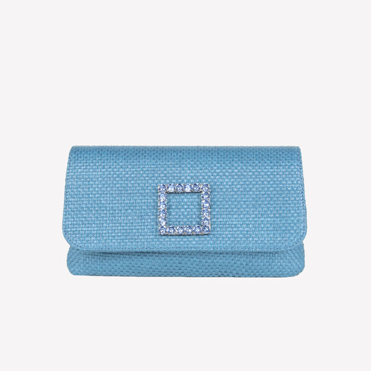 jeans rafia fabric handbag with crystal accessory caprilux - Azzurro | Roberto Festa