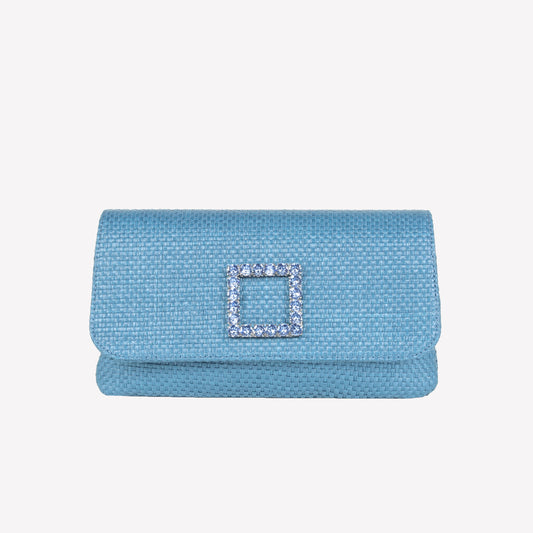 borsa in raffia jeans con accessorio strass capri lux - Azzurro | Roberto Festa