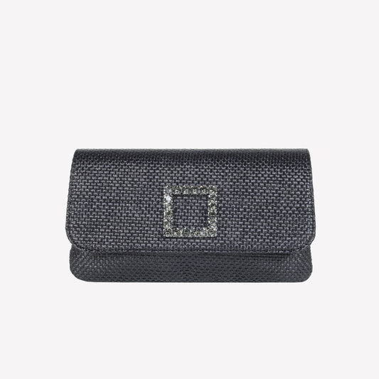 black rafia fabric handbag with crystal accessory caprilux - The perfect Guest | Roberto Festa