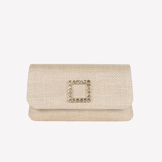 camel rafia fabric handbag with crystal accessory caprilux - The perfect Guest | Roberto Festa