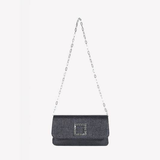 black rafia fabric handbag with crystal accessory caprilux - Nero | Roberto Festa