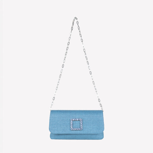 jeans rafia fabric handbag with crystal accessory caprilux - Products | Roberto Festa