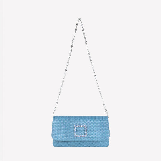 borsa in raffia jeans con accessorio strass capri lux - Azzurro | Roberto Festa
