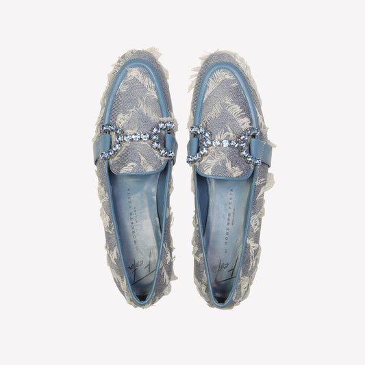 LOAFER IN GWINET JEANS WITH STRASS ACCESSORY TONE ON TONE JOYS - Azzurro | Roberto Festa