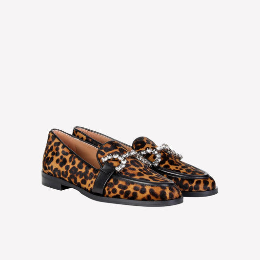 JOYS RHINESTONE'S EMBELLISHED LOAFER IN ANIMALIER FABRIC - Loafers and Flat | Roberto Festa