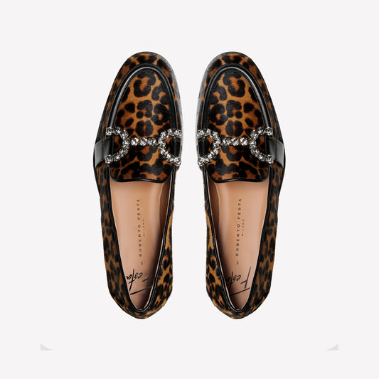 JOYS RHINESTONE'S EMBELLISHED LOAFER IN ANIMALIER FABRIC - Giallo | Roberto Festa