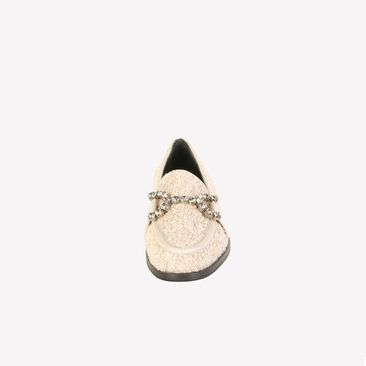JOYS RHINESTONE'S EMBELLISHED LOAFER IN WHITE BOUCLÉ - Bianco | Roberto Festa
