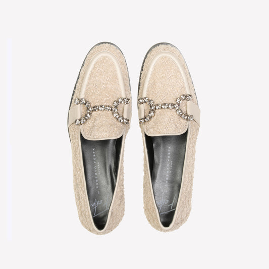 JOYS RHINESTONE'S EMBELLISHED LOAFER IN WHITE BOUCLÉ - Bianco | Roberto Festa