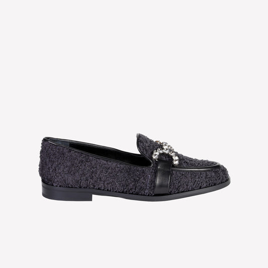 JOYS RHINESTONE'S EMBELLISHED LOAFER IN BLACK BOUCLÉ -  New arrivals | Roberto Festa