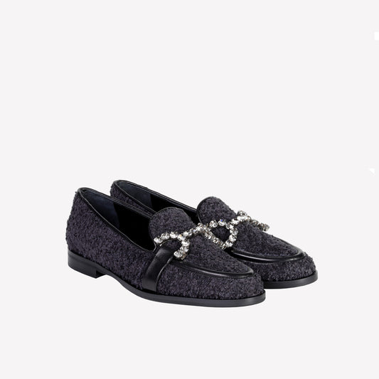JOYS RHINESTONE'S EMBELLISHED LOAFER IN BLACK BOUCLÉ - Loafers and Flat | Roberto Festa