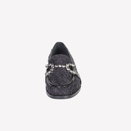 JOYS RHINESTONE'S EMBELLISHED LOAFER IN BLACK BOUCLÉ - Nero | Roberto Festa