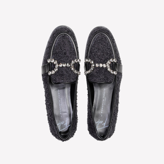 JOYS RHINESTONE'S EMBELLISHED LOAFER IN BLACK BOUCLÉ - Nero | Roberto Festa