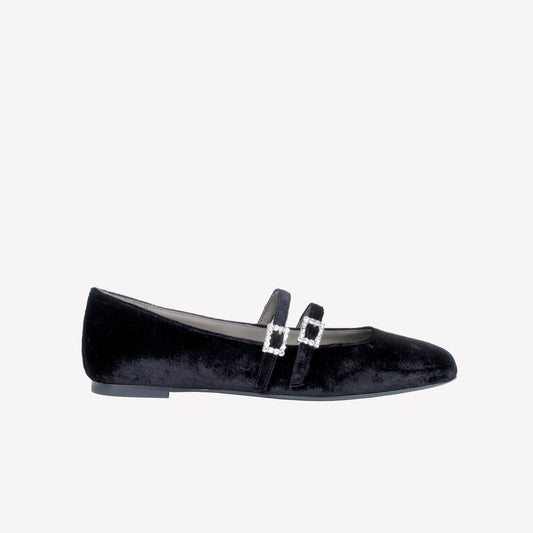 VELVET BALLERINA WITH DOUBLE STRAP AND RHINESTONE BUCKLE JULIE - Back to Office | Roberto Festa