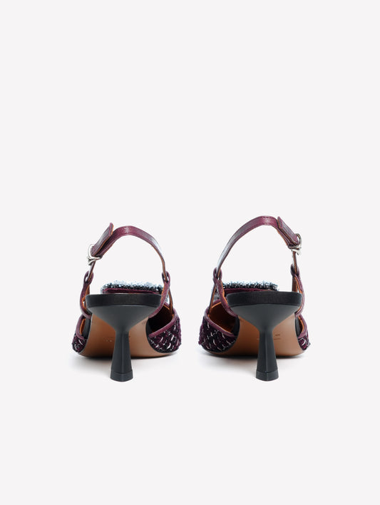SLINGBACK IN TWEED BORDEAUX CON PAILLETTES E FIBBIA STRASS JULIEN - Bordeaux | Roberto Festa