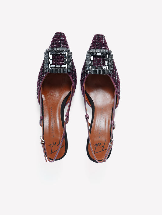 SLINGBACK IN TWEED BORDEAUX CON PAILLETTES E FIBBIA STRASS JULIEN - Bordeaux | Roberto Festa
