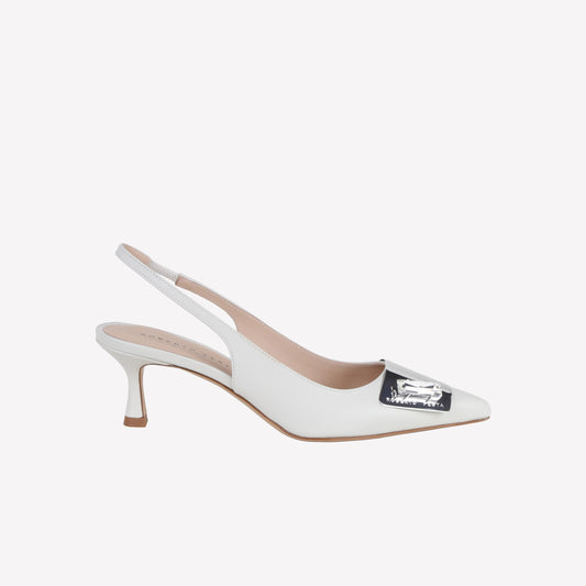 SLINGBACK IN BONE SOFTY LEATHER WITH ACCESSORY JUZNY - Bridal Shoes | Roberto Festa