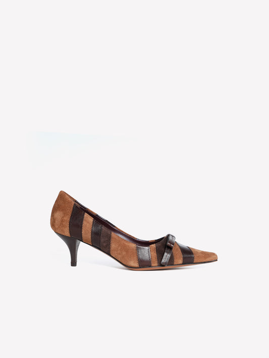 BROWN PATCHWORK LEATHER PUMPS WITH MEDIUM HEELS KANDÈ - Brown | Roberto Festa
